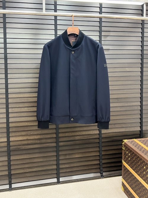Zegna Men's Navy Blue Nylon Blend Bomber Jacket, Regular Fit 1 Zegna Men's Navy Blue Nylon Blend Bomber Jacket, Regular Fit