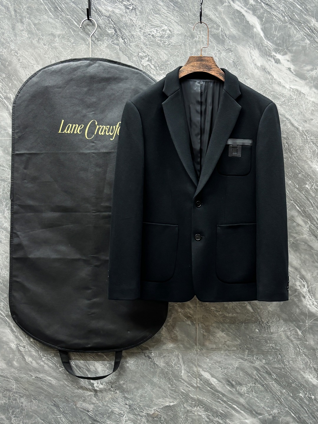 Veste de costume en laine pour homme Lane Crawford, coupe slim, noire