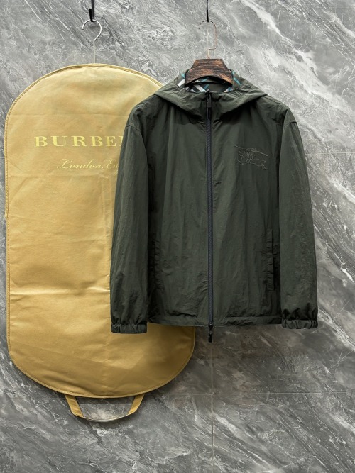 Burberry Reversible Hooded Jacket, Polyester Fabric, Logo Accent, Green & Check 1 Burberry Reversible Hooded Jacket, Polyester Fabric, Logo Accent, Green & Check