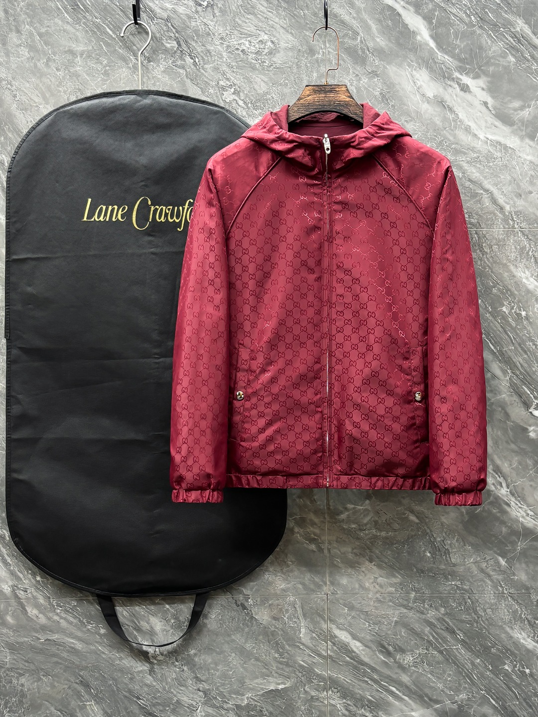 Gucci Herenjas met Capuchon - Bordeauxrode Dubbelzijdige Jas, Nieuwe Herfstcollectie