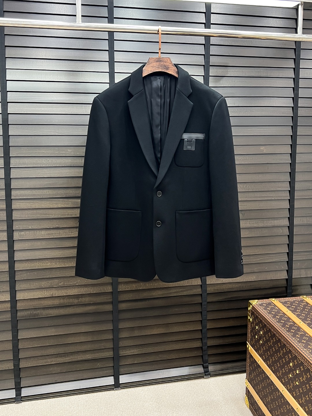 Hermès Zwart Wollen Colbert - Stijlvolle Business Casual Jas voor Heren