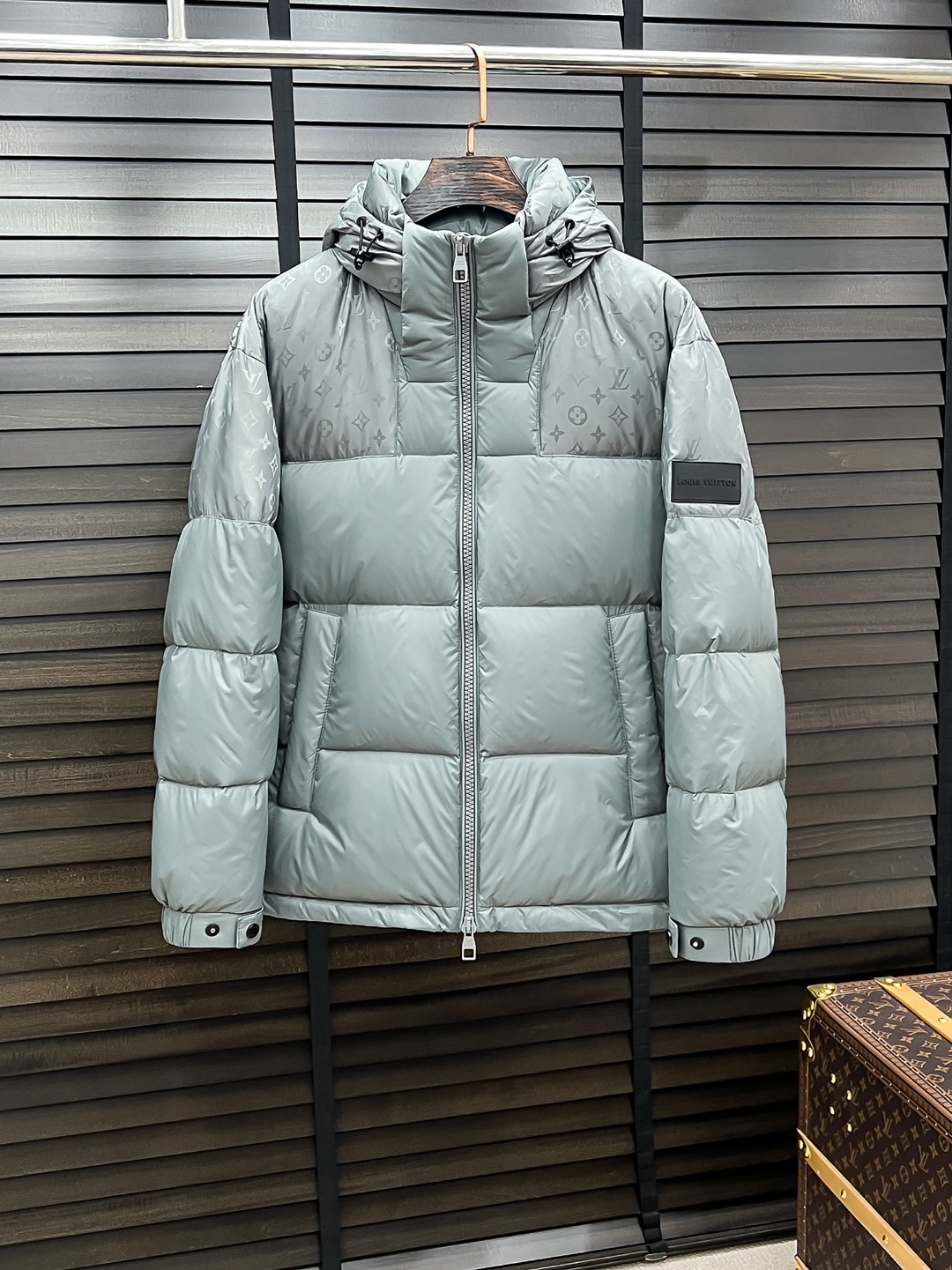 Louis Vuitton Heren Gewatteerde Jas met Capuchon - Lichtgrijs, Luxe Stijl