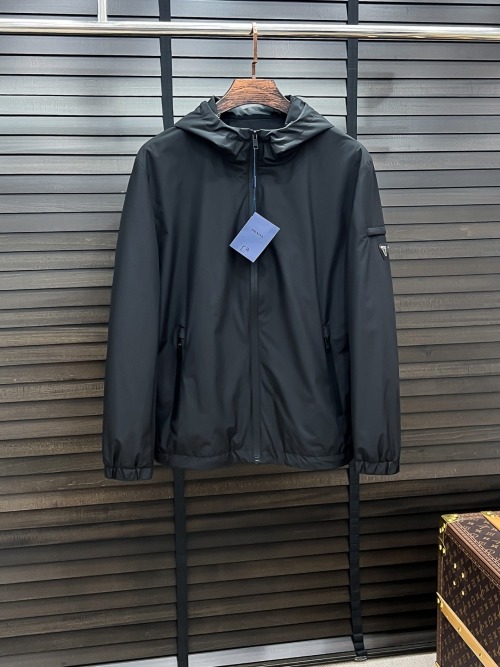 Prada Men's Black Hooded Jacket - Lightweight, Water-Resistant, Autumn Collection