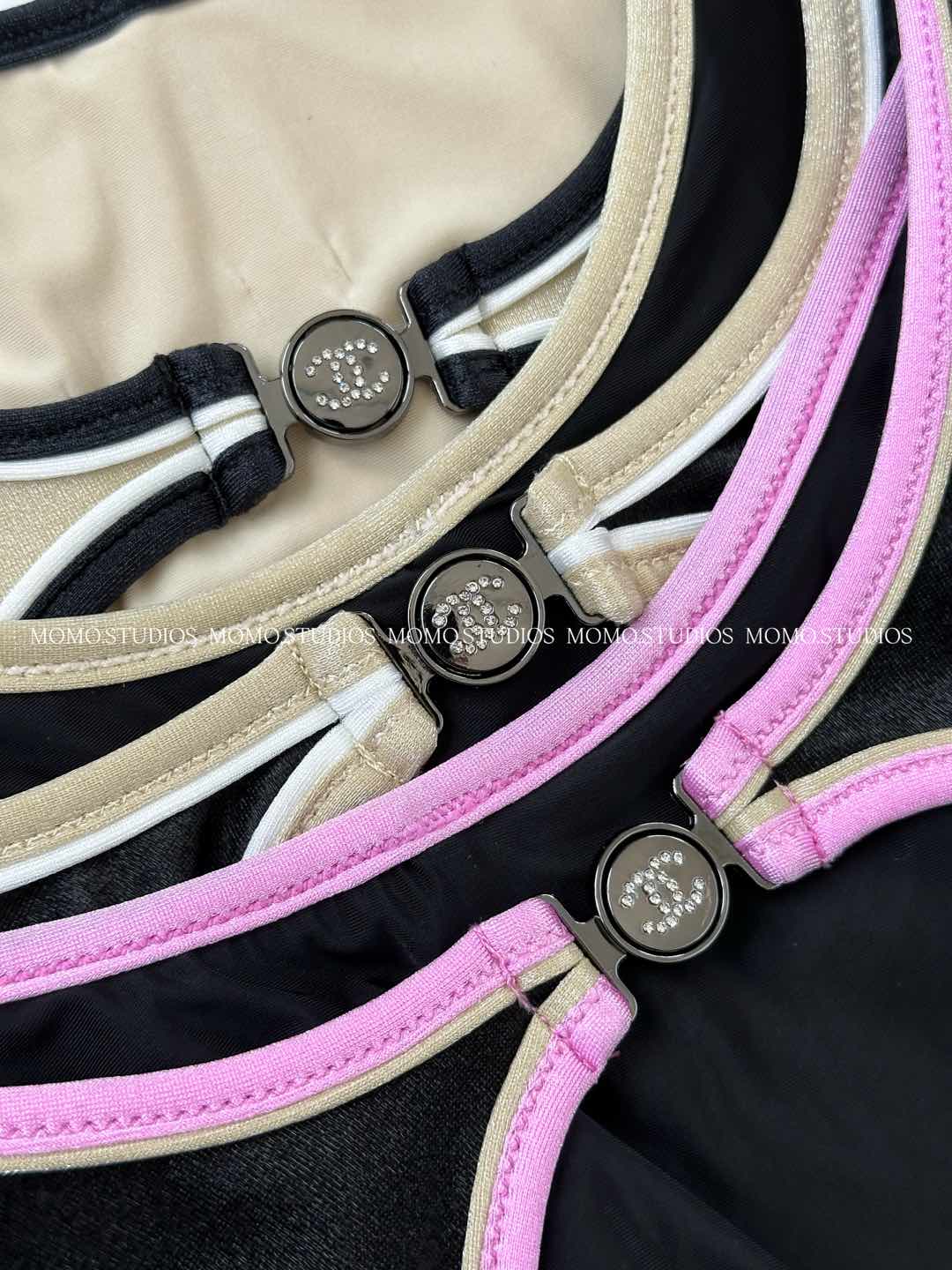 Elegant Chanel-Inspired Black & Pink Swimsuit with Rhinestone Details - Summer 2025 6 i1750131853523 5966 0 6