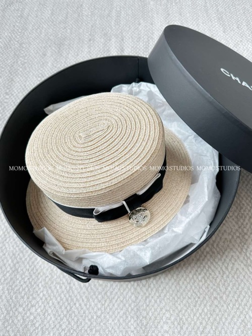 Chanell25 Woven Straw Hat with Bowknot, Early Autumn, Luxury Women's 1 Chanell25 Woven Straw Hat with Bowknot, Early Autumn, Luxury Women's