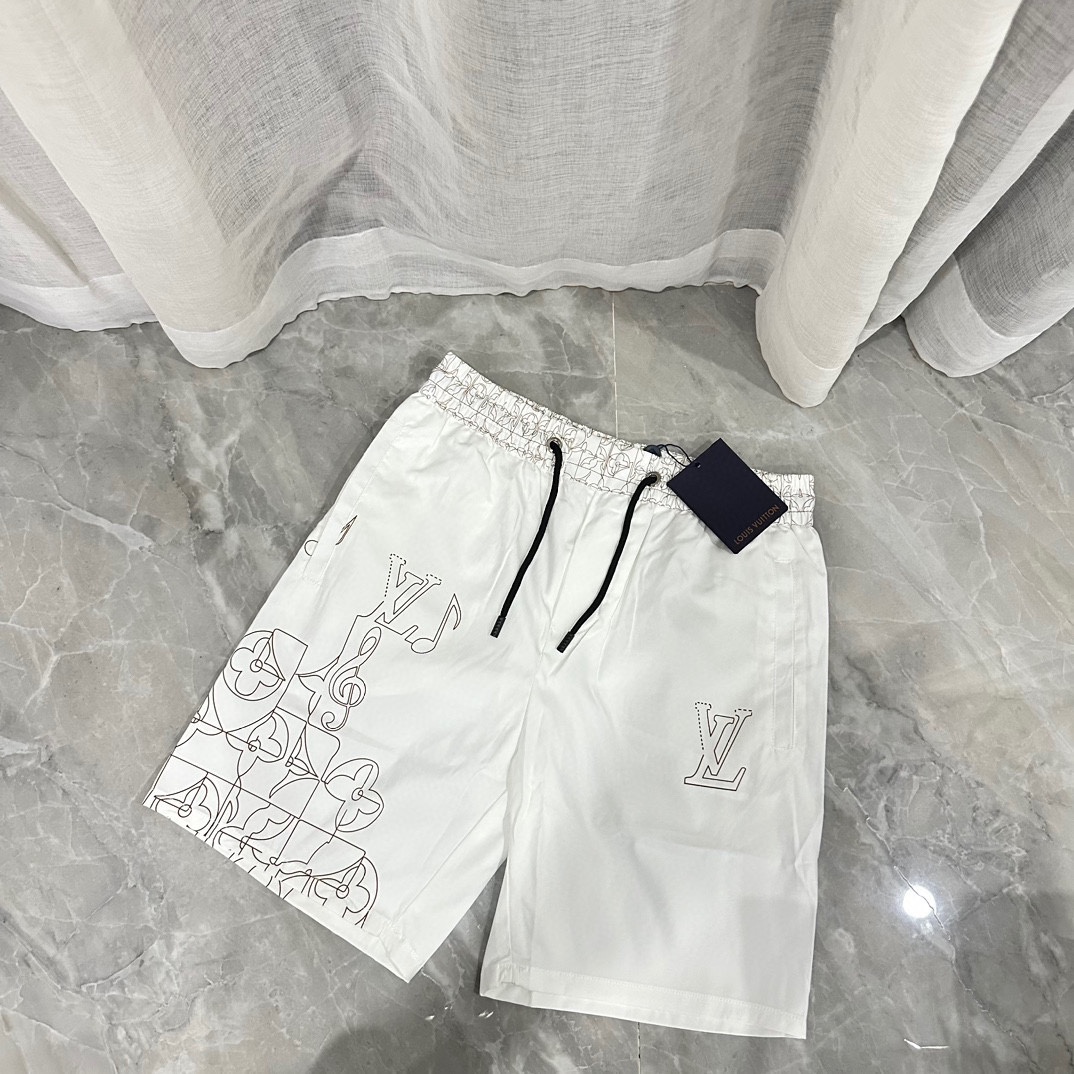 Louis Vuitton Clothing Shorts Black White Printing Unisex Polyester Summer Collection Beach