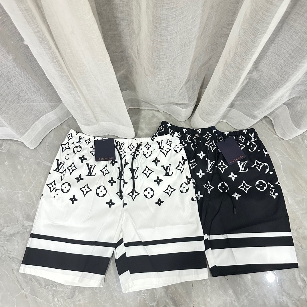 Louis Vuitton Clothing Shorts Black White Printing Unisex Polyester Summer Collection Beach