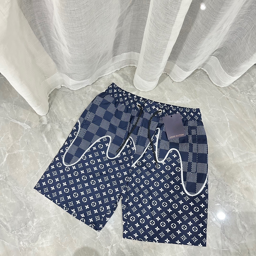 Louis Vuitton Clothing Shorts Blue White Printing Unisex Polyester Summer Collection Beach