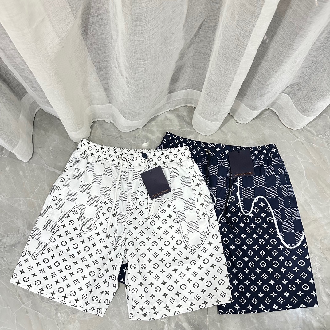 Louis Vuitton Clothing Shorts Blue White Printing Unisex Polyester Summer Collection Beach
