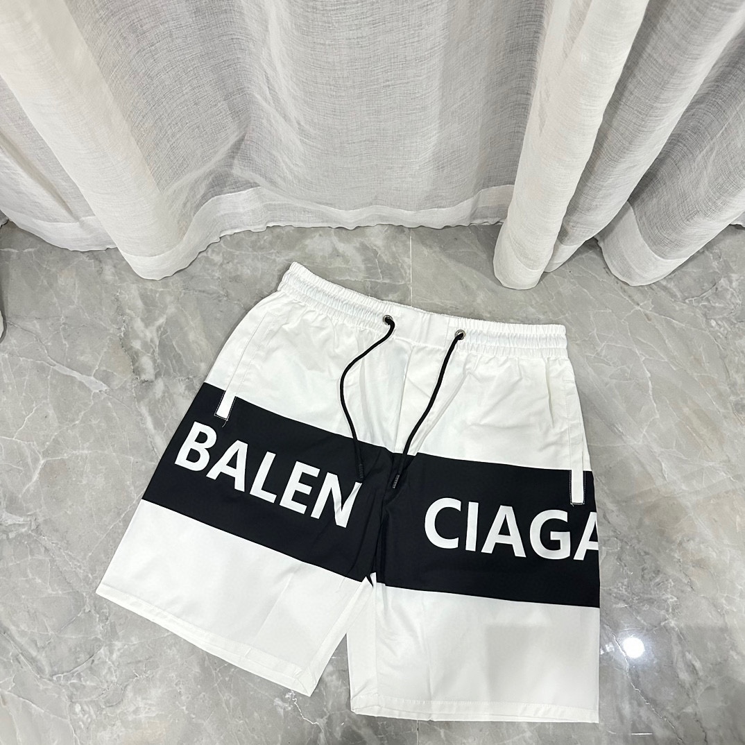 Balenciaga Clothing Shorts Black White Splicing Unisex Polyester Summer Collection Beach