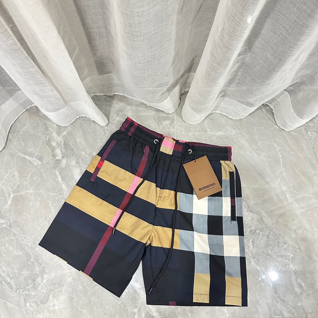 Burberry Clothing Shorts Blue Brown Printing Unisex Polyester Summer Collection Beach