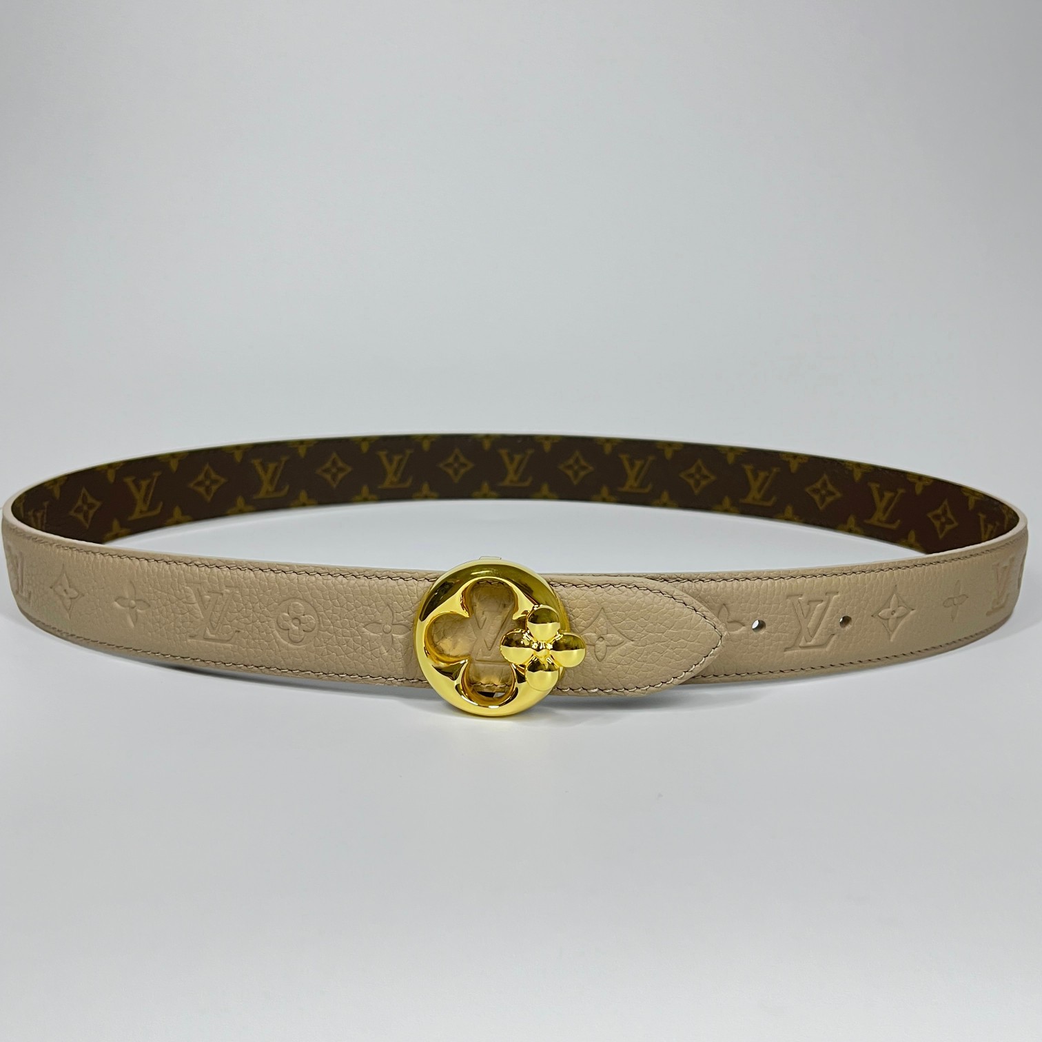 Louis Vuitton Belts Grey Gold Hardware Monogram Canvas