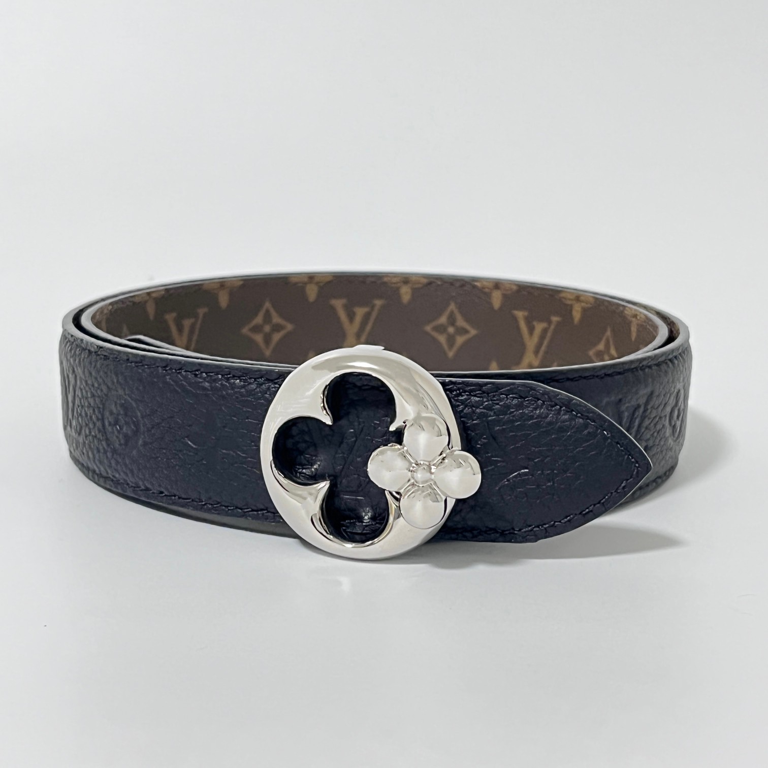 Louis Vuitton Belts Black Silver Hardware Monogram Canvas