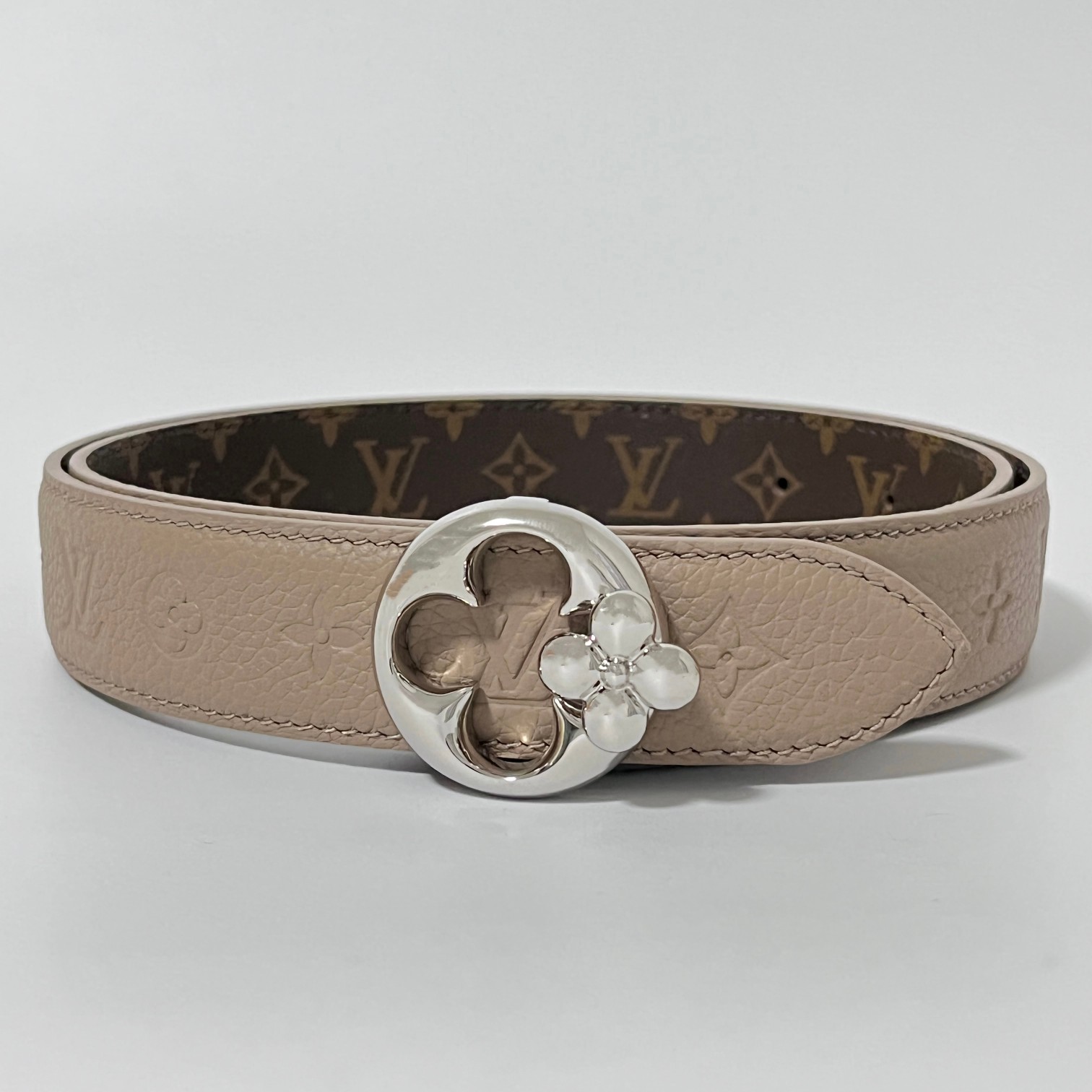 Louis Vuitton Belts Grey Silver Hardware Monogram Canvas