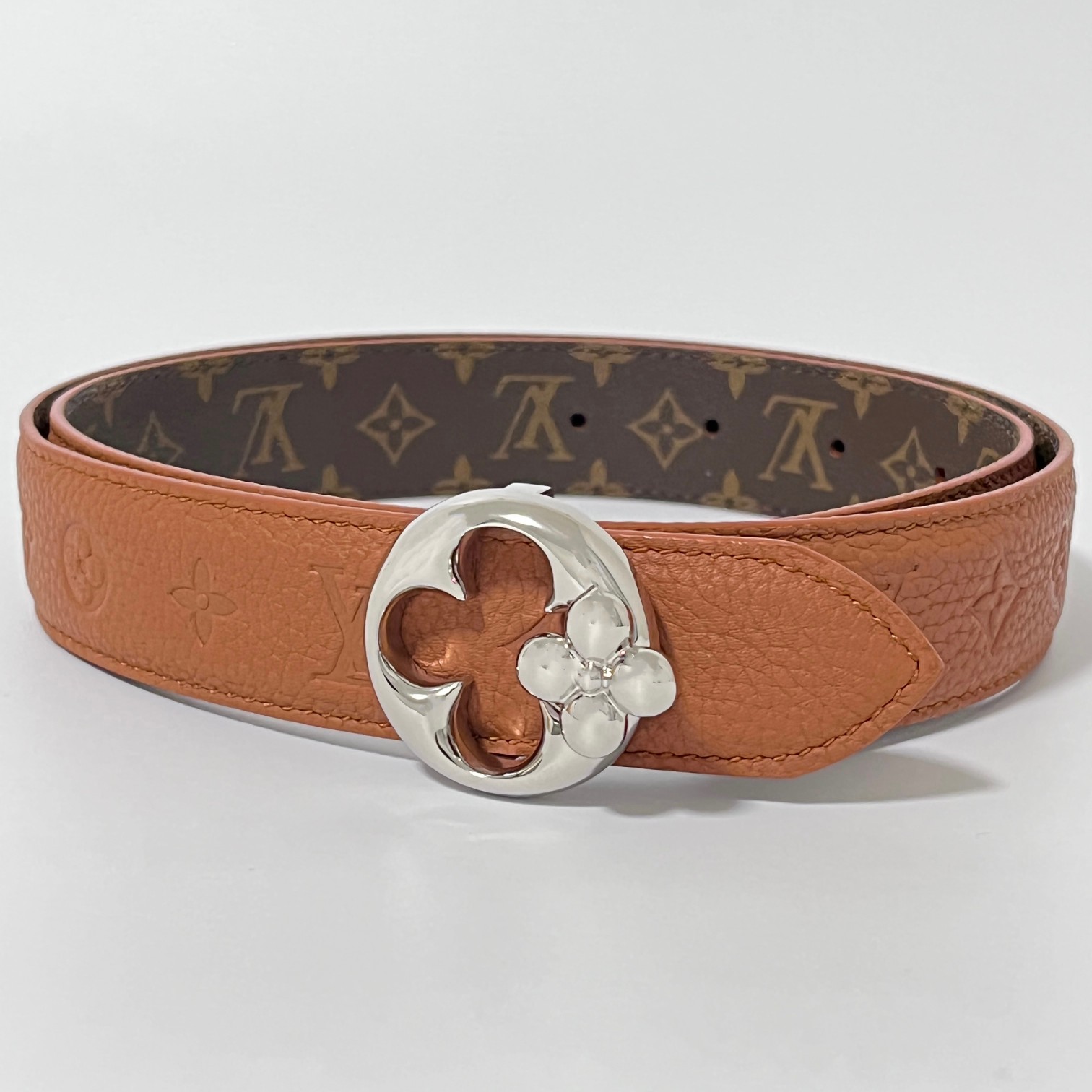 Louis Vuitton Replica
 Belts Yellow Lychee Pattern Silver Hardware Monogram Canvas