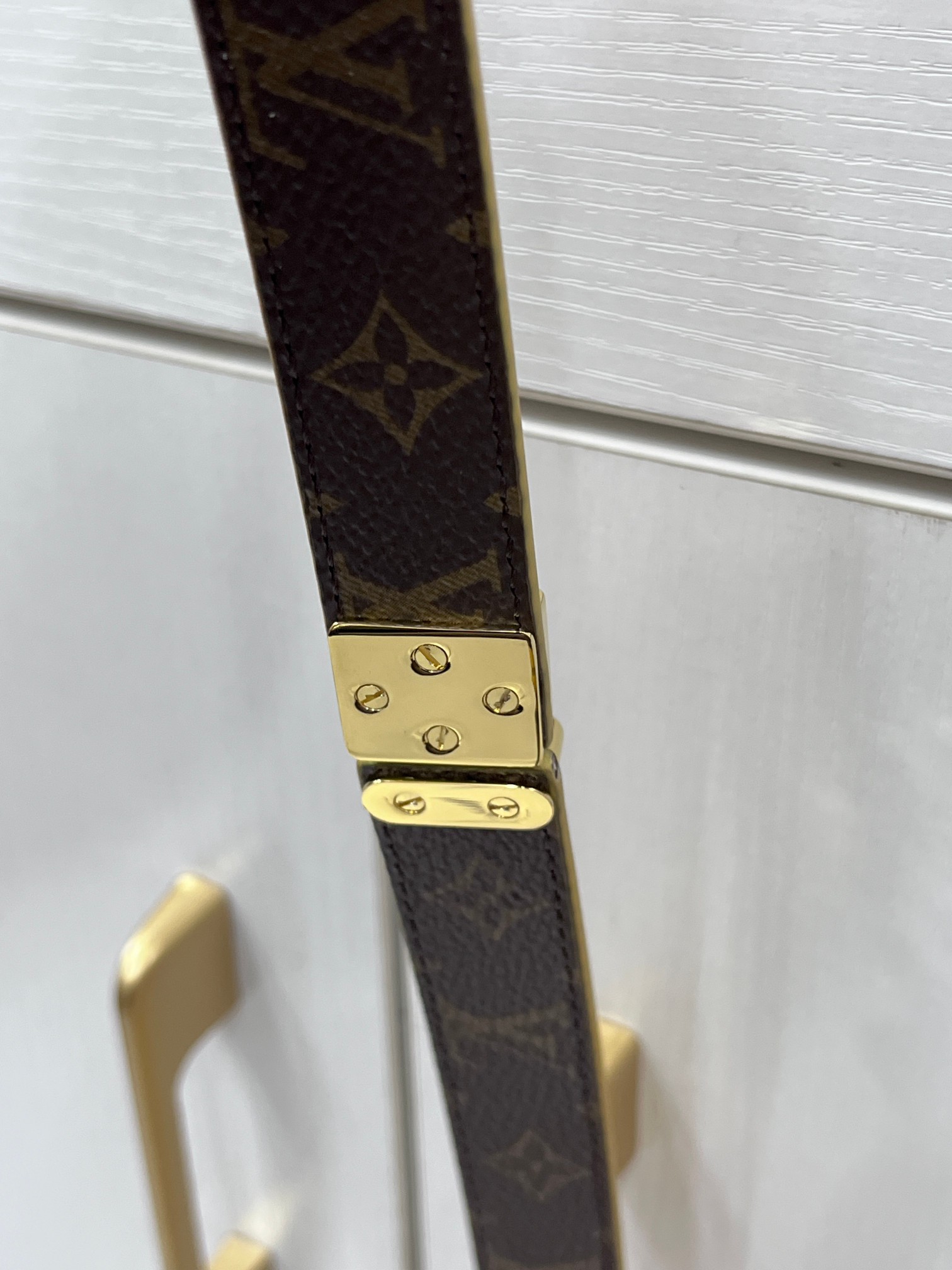 2.0金边Serrures 腰带取材牛皮革，以耀目 S-Lock 搭扣致意品牌传统硬箱。路易威登标识压纹