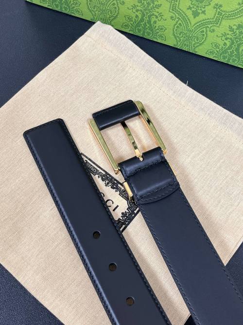 Gucci Leather Belt with Square Buckle, Black Leather, Gold-toned Hardware 1 Gucci Leather Belt with Square Buckle, Black Leather, Gold-toned Hardware