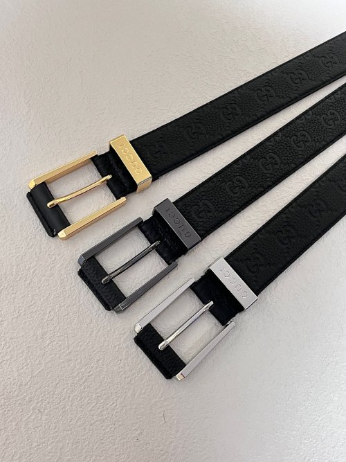Gucci Leather Belt with Square Buckle | Neutral Tones, Embossed GG Pattern 1 Gucci Leather Belt with Square Buckle | Neutral Tones, Embossed GG Pattern