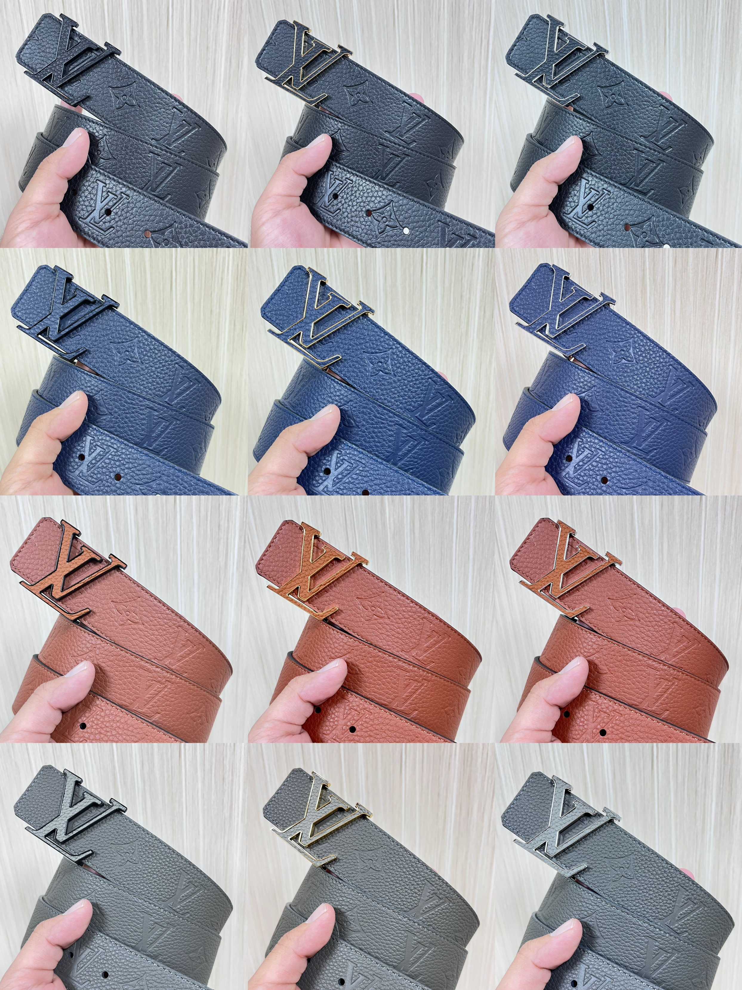 当季新款到货，4.0一面小牛皮色荔枝纹纹压花，一面小牛皮平纹皮，精品扣实物实拍，官网同步，12色贴皮扣。