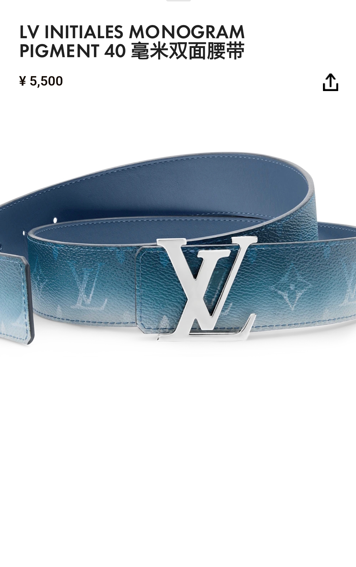 当季新款，双面设计，一腰带两风格- 正面：采用标志性Monogram老花图案，搭配蓝白渐变褪色笔触，灵感