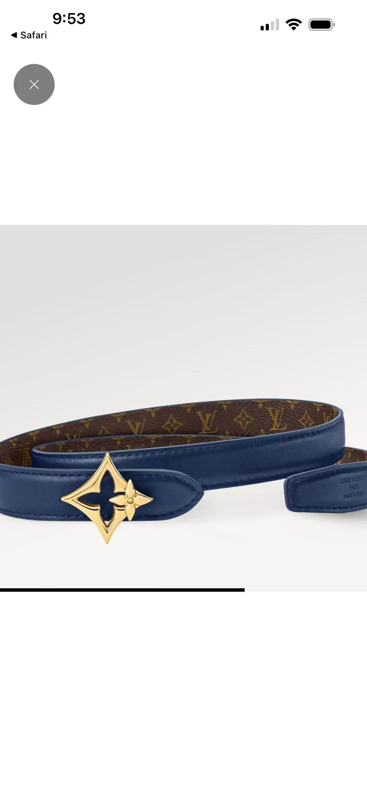 2026当季新款女士细腰带，适配裙装、裤装 正面：海军蓝色光滑小牛皮- 反面：经典Monogram老花涂