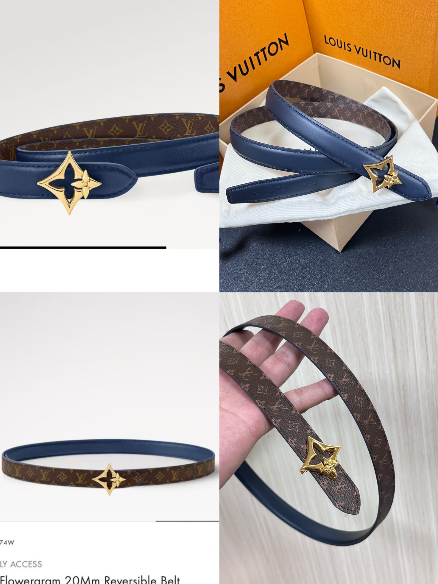 2026当季新款女士细腰带，适配裙装、裤装 正面：海军蓝色光滑小牛皮- 反面：经典Monogram老花涂