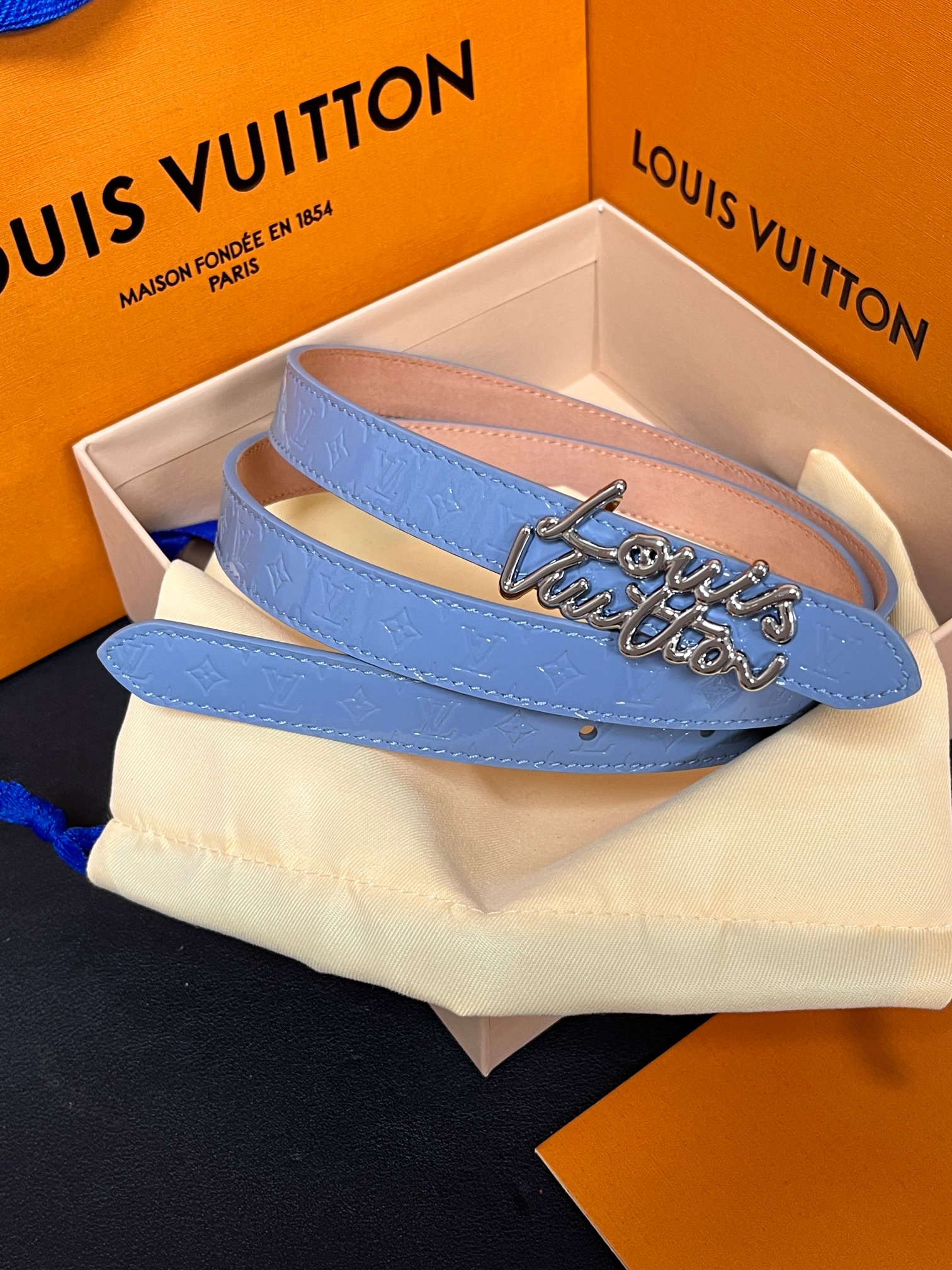本款DauPhine 双面腰带为华美牛皮革融入耀目搭扣，巧妙呼应DauPhine 手袋的经典锁扣，翻转即