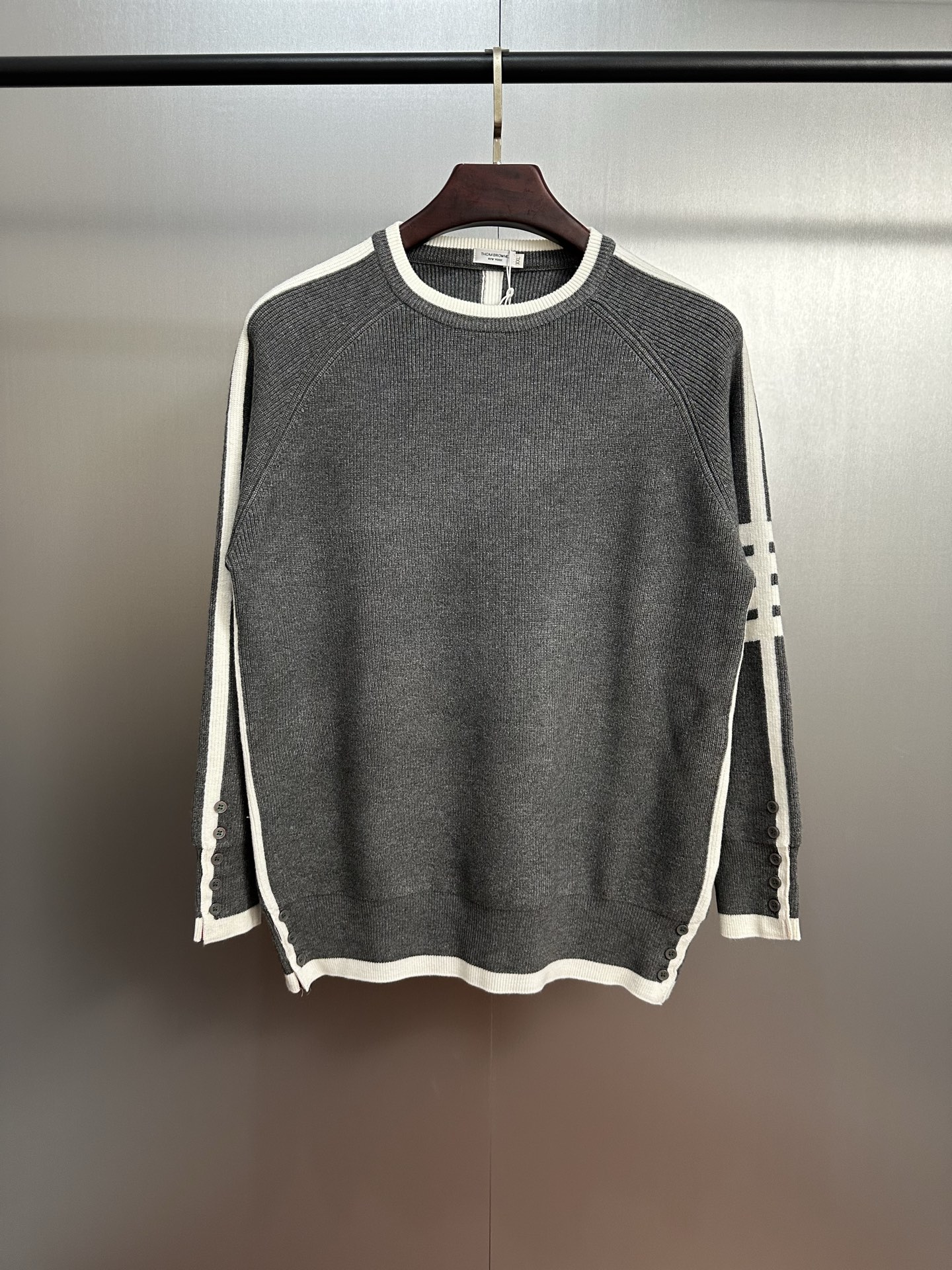 Thom Browne Grey Striped Knit Sweater | Versatile & Stylish M-4XL