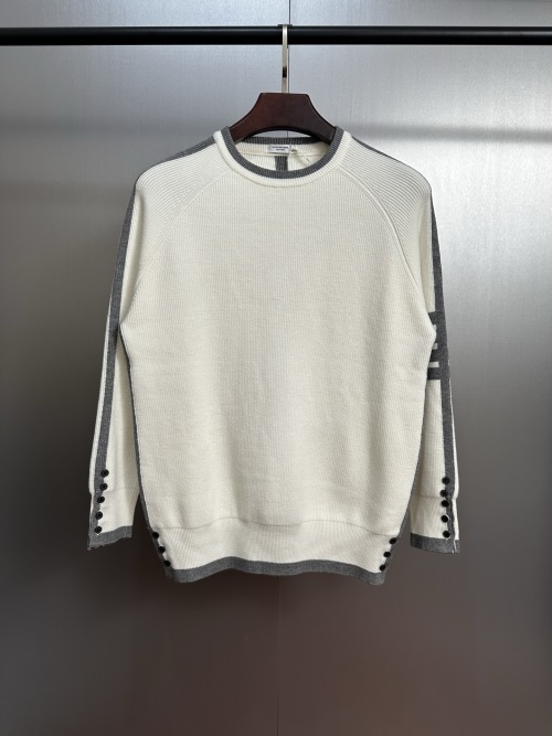 Thom Browne Colorblock Trim Knit Sweater, Crewneck, Long Sleeves, Button Cuffs 1 Thom Browne Colorblock Trim Knit Sweater, Crewneck, Long Sleeves, Button Cuffs