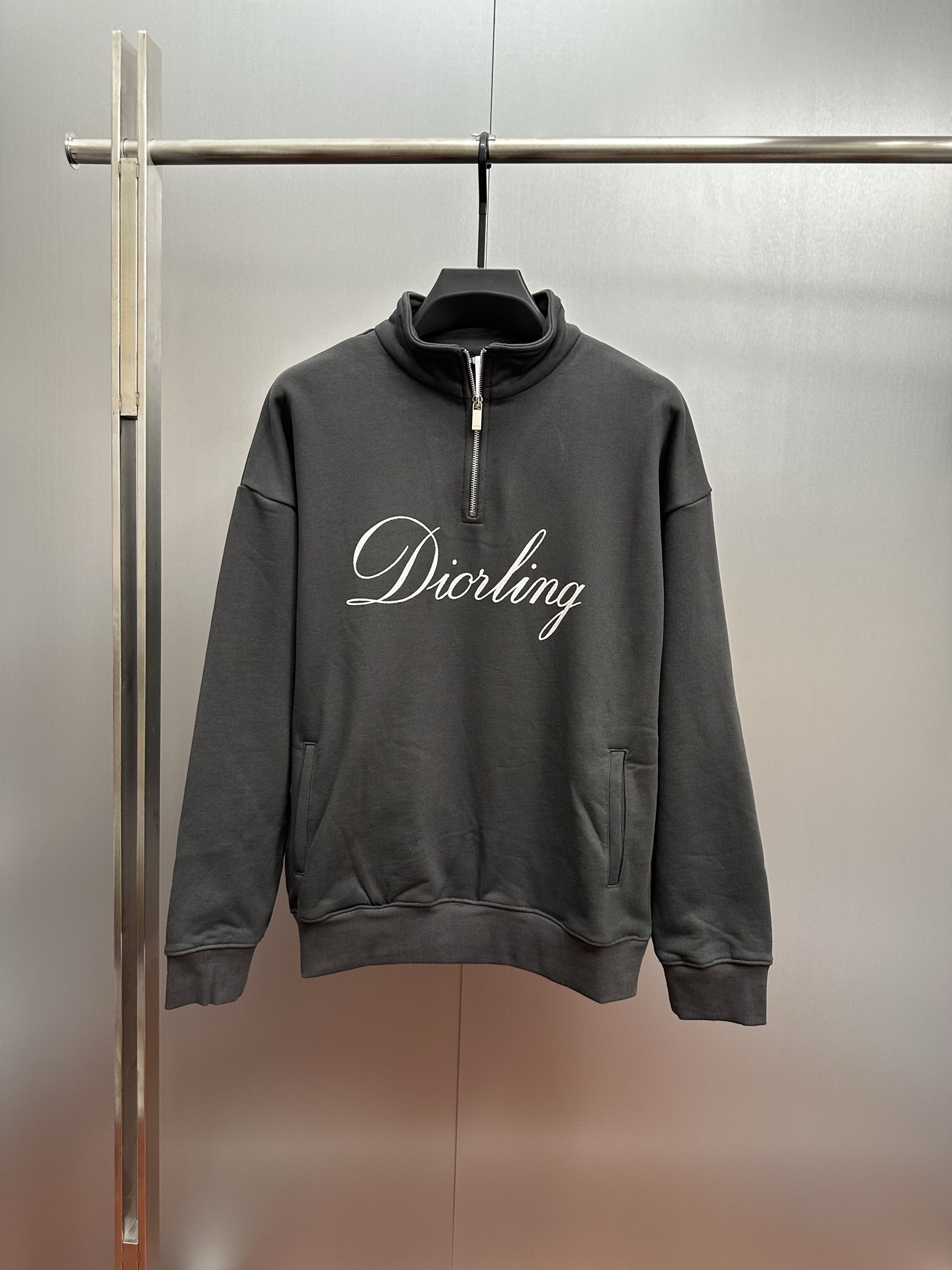 DIOR 'Diorling' Flocked Print Half-Zip High Neck Sweatshirt, Loose Fit