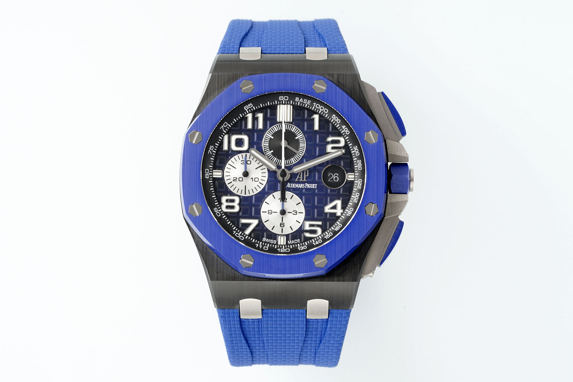 NO:765401,AJ Super Ceramic Product - Royal Oak Offshore 26400 series watch, forged from a new ceramic material, light in texture, wear-resistant, non-allergic, and never fades. The entire watch is CNC-level polished  The diamond-shaped case does not cut your hands at all, and the bezel is naturally brushed. Each hexagonal screw is on the same plane as the watch frame. The TE expansion effect of the calendar dial is the same as the original version. The hand-filled super luminous light is infinitely close to the original version in both color and brightness. The ergonomic slightly movable strap head is more comfortable to wear. It is equipped with a new customized version of Cal. 3126 movement, which perfectly reproduces all timing functions, and the rubies on the splint are more authentic.  The stability is stronger. The weight and texture of the entire watch are full of sincerity, and it must be a high-quality product produced by AJ.factory!  ,19860909AJ超级陶瓷甄品——皇家橡树离岸型26400系列腕表,采用全新的陶瓷材质锻造,质地轻 抗耐磨 不过敏 永不褪色.整表CNC级打磨 菱形表壳丝毫不割手,圈口拉丝呈自然一气呵成,每颗六角螺丝与表框皆处在同一平面,日历盘的TE扩大效果与原版无异,纯手工填充的超强夜光不管颜色亦亮度均无限接近原版,符合人体工程学的微微可活动表带头粒佩戴更加舒适,搭载全新的定制版Cal.3126机芯 完美复刻了所有计时功能,夹板的红宝石更真 稳定性更强.整表分量与质感皆诚意满满,AJ.factory出品 必属精品！,,Watch