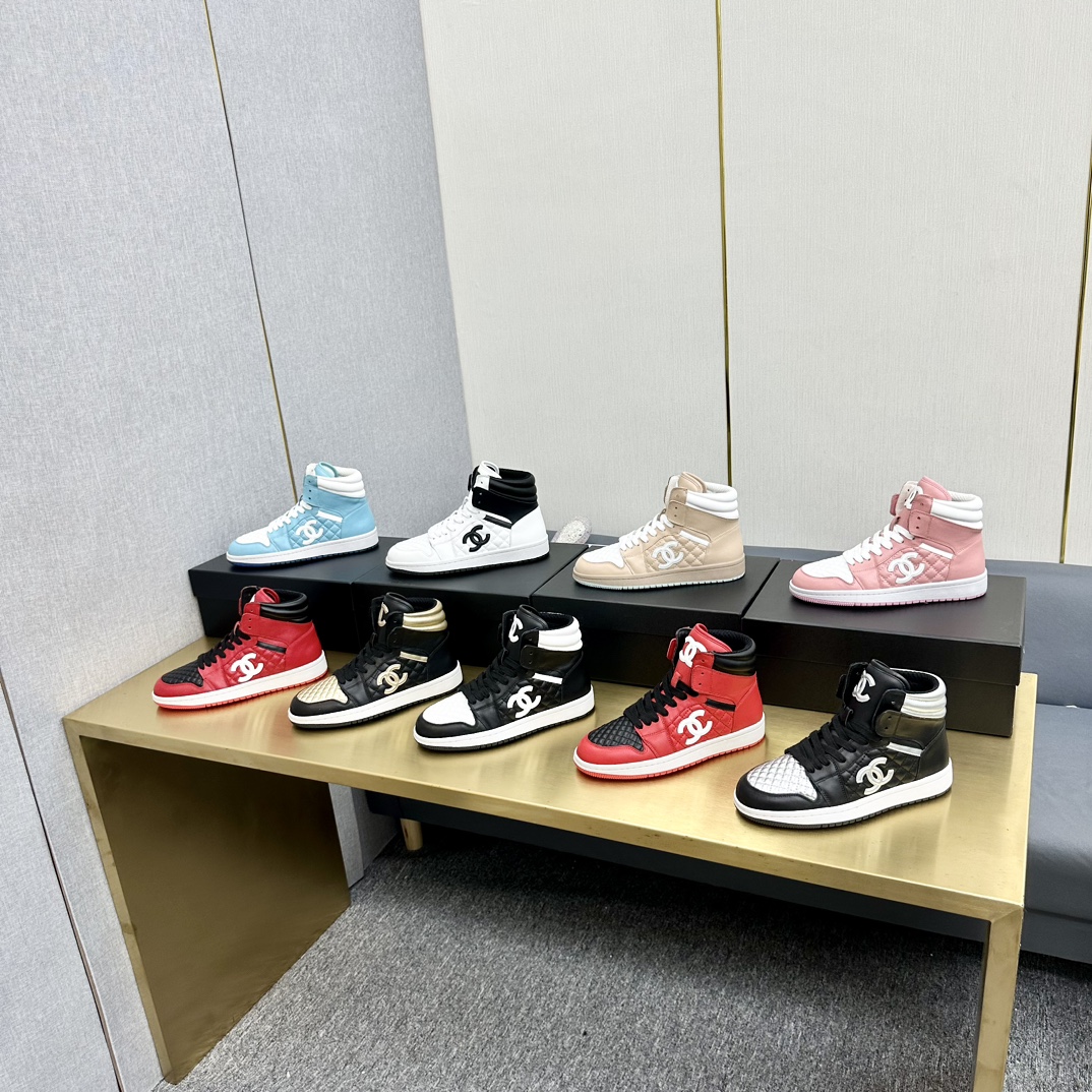 香奈儿AJコラボ 高級レザー高トップスニーカー