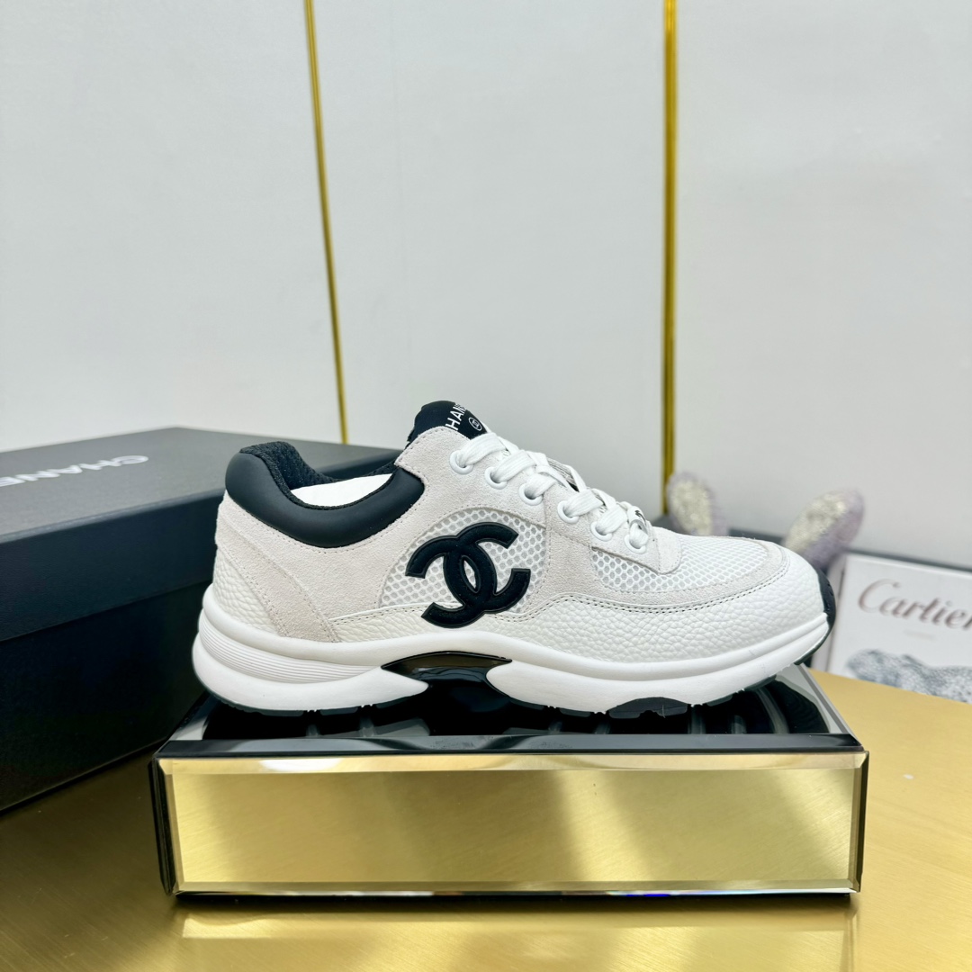 Chanel Skateboard Shoes Sneakers Black White Women Calfskin Cowhide Rubber TPU Casual