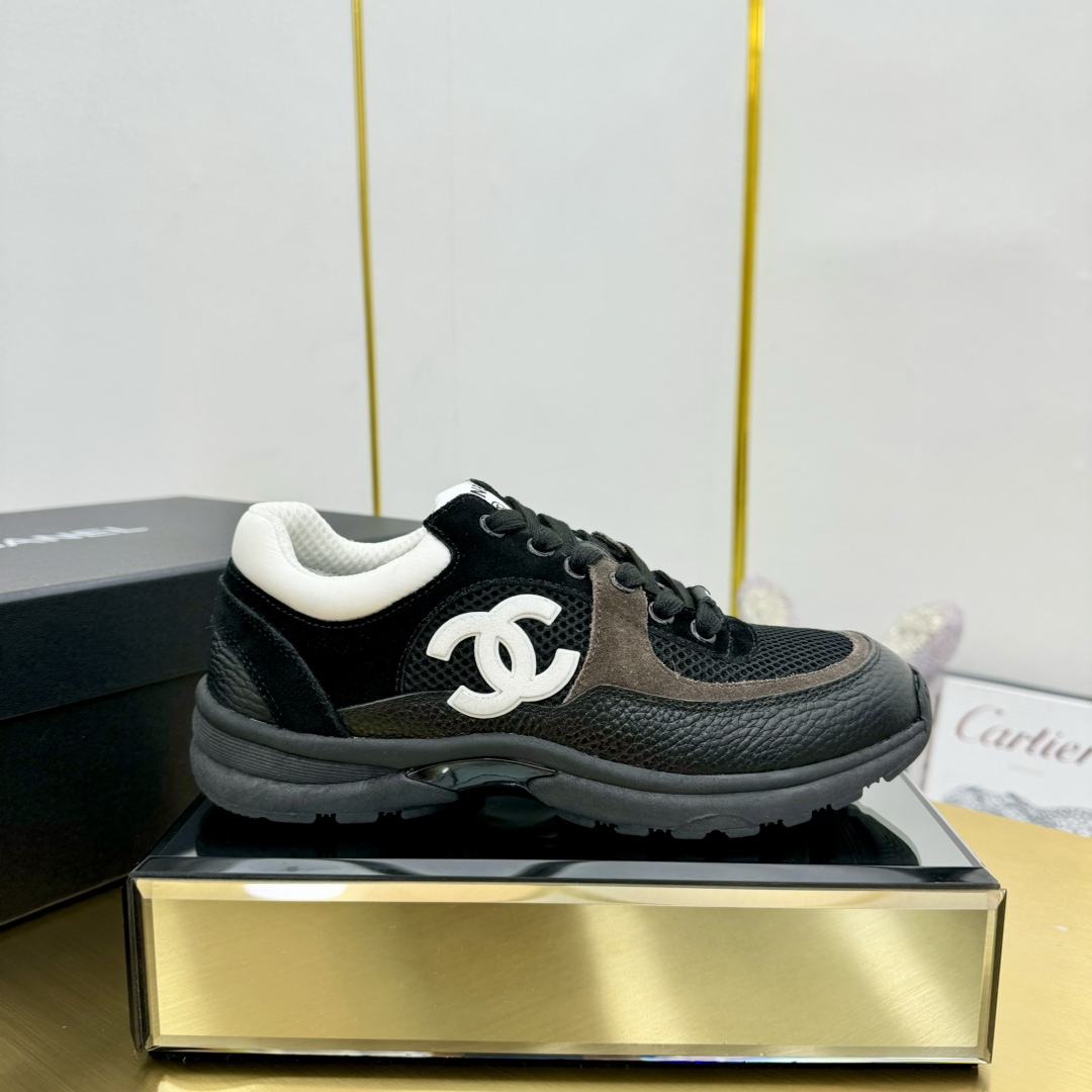 Chanel Skateboard Shoes Sneakers Black White Women Calfskin Cowhide Rubber TPU Casual