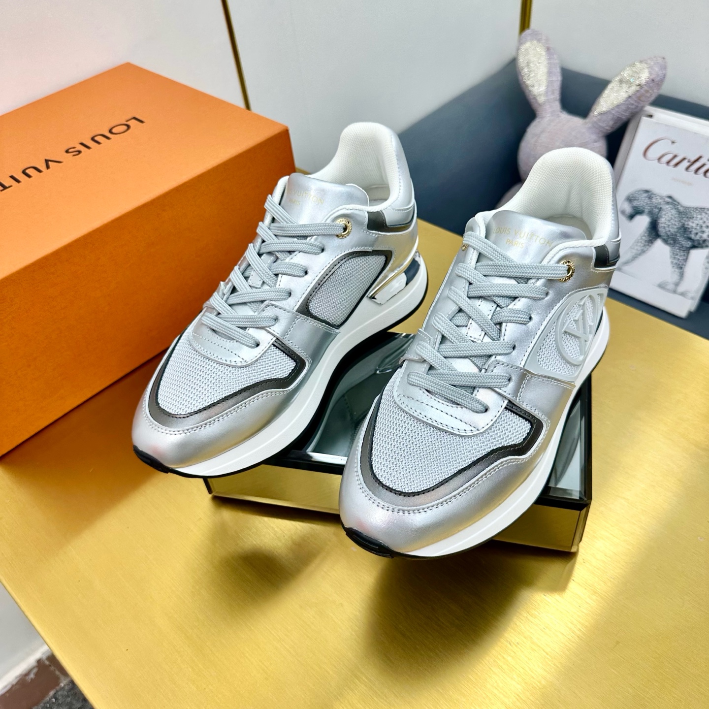 Louis Vuitton Neo Run Away Sneakers Silver Leather Couple Style 2024 6 i1736322166504 4140 0 4
