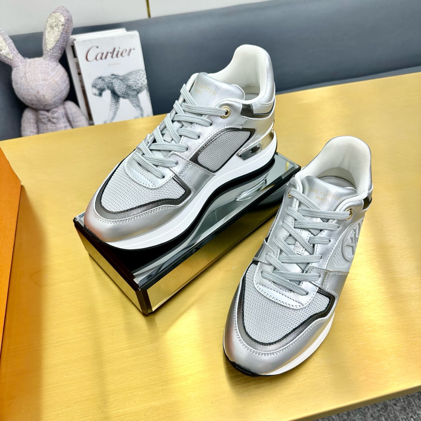 Louis Vuitton Neo Run Away Sneakers Silver Leather Couple Style 2024 5 i1736322166682 5936 0 3