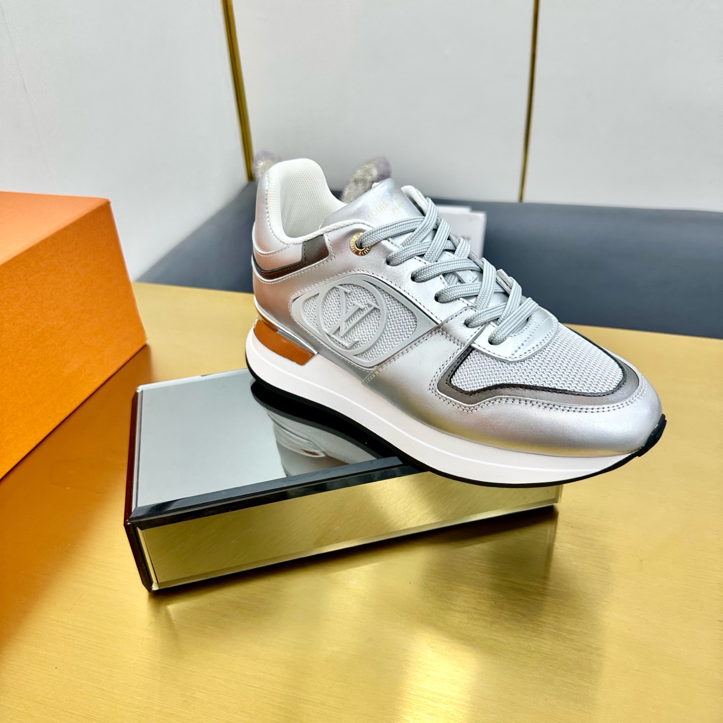 Louis Vuitton Neo Run Away Sneakers Silver Leather Couple Style 2024 4 i1736322166842 9844 0 2