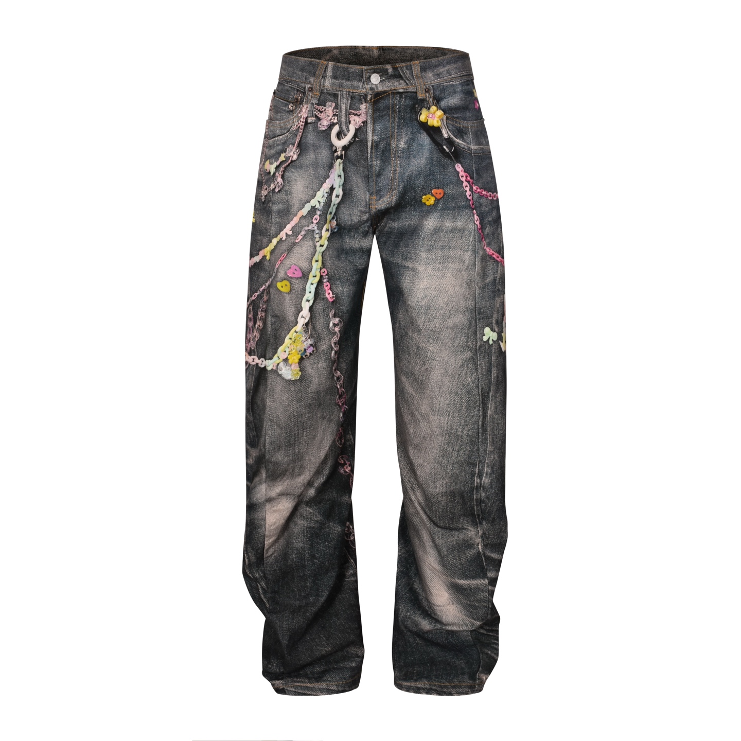 NO:135546,【Exclusively supplied】 Acne Studioos 3D printed candy chain trousers Original 4,789 purchased, using the denim color on the surface of the fine cotton twill fabric, the chains are all printed through 3D three-dimensional digital direct spray. The printing uses Conley digital direct spray color transition, which is very delicate and natural. The overall effect is presented in three-dimensional high-definition, and the visual effect is enough to be real. The positioning of the cloth sheet prints makes each piece accurately benchmark the original version. The cut sheet adopts a fully automatic laser burning process with zero error than manual. The three-standard auxiliary materials are fully healed. The design of the straight jeans focuses on comfort and freedom, the loose cut is quite wide and stylish, the fabric is moderate in thickness, and the upper body is not stuffy in summer. The 3D printed texture is high-end and fashionable, and the artwork cannot be copied. Size 42 44 46 48 50,,acne  studios,dior,jeans,alexander wang19860909【独家供应】 Acne Stuidios 3D打印糖果链条长裤 原4,789购入,采用精棉斜纹布面料上面表面的牛仔色,链条都是通过3D立体数码直喷的印花效果,印花采用康利数码匹印直喷颜色过渡非常的细腻自然整体呈现的效果立体高清,视觉效果足以乱真.匹布定位裁片印,使每个裁片花位都精准对标原版,裁片采用全自动激光烧花工艺零误差比人工更精准.三标辅料跟足原版.直筒牛仔裤版型的设计注重舒适度和自由度,宽松剪裁挺阔有型,面料厚度适中,夏天上身不闷热,3D印花肌理质感高级时髦,不可复制的艺术品. 尺码42 44 46 48 50,,acne studios,dior,jeans,alexander wang,Men's clothing