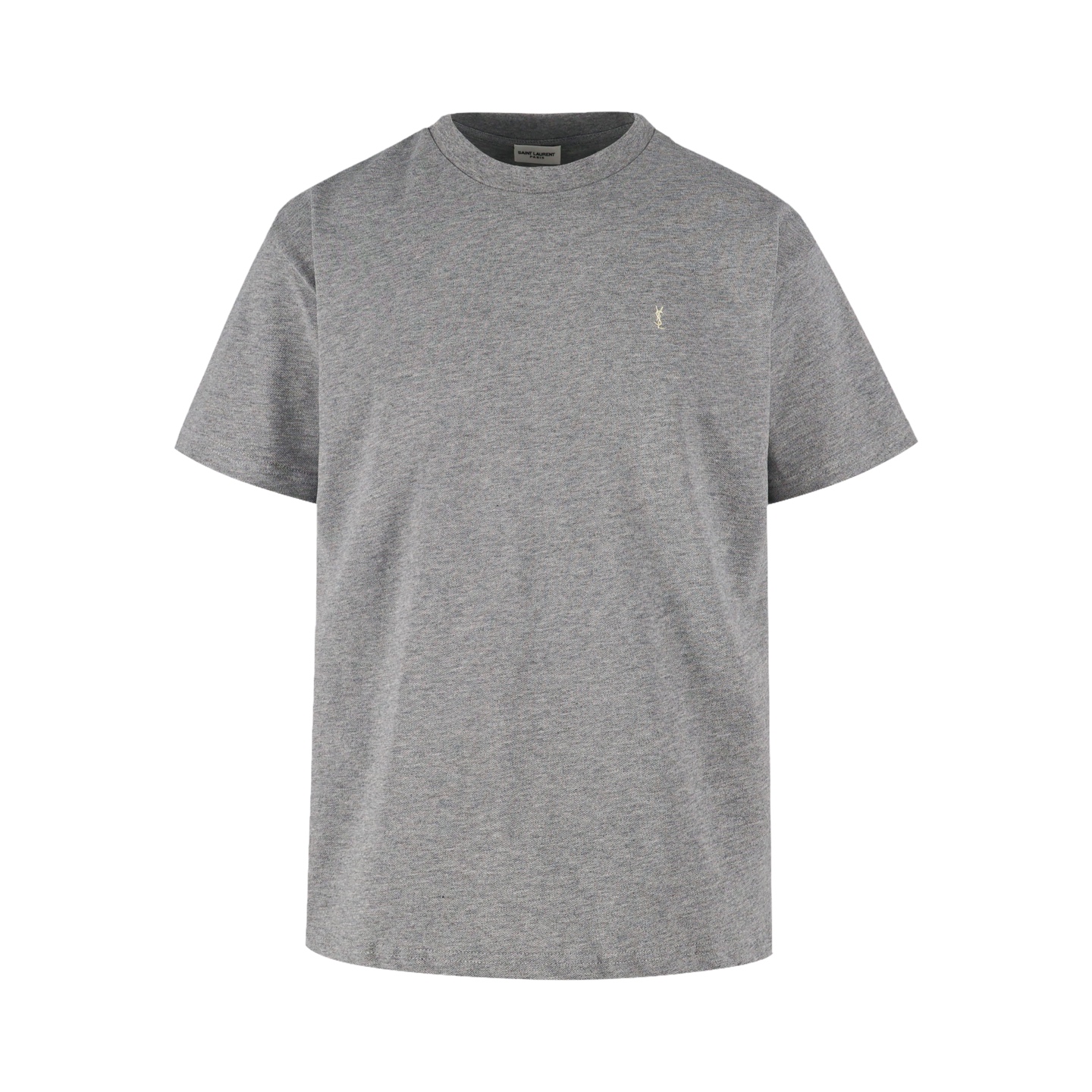 【Suministro exclusivo】 Camiseta de manga corta con bordado de logotipo YSL (gris). Algodón peinado personaliz…