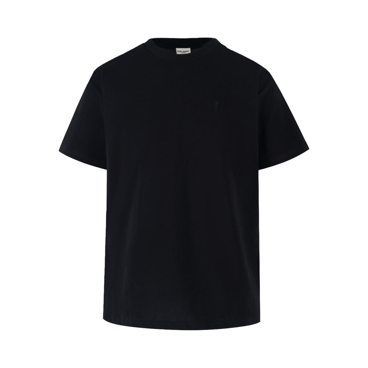 【Suministro exclusivo】 Camiseta de manga corta con bordado de logotipo YSL (negro). Algodón peinado personali…