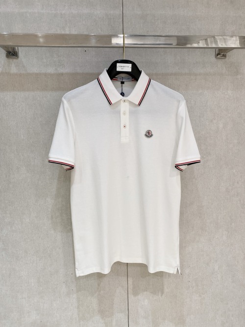 Moncler Men's White Polo Shirt with Logo - Short Sleeve Cotton Pique