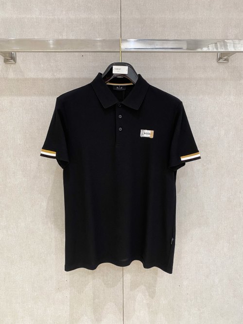 BOSS Men's Black Polo Shirt with Logo and Striped Sleeve Detail - Classic Fit 1 BOSS Men's Black Polo Shirt with Logo and Striped Sleeve Detail - Classic Fit