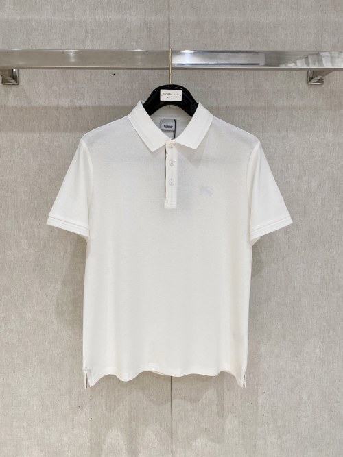 Burberry Men's White Cotton Polo Shirt With Embroidered Logo, Summer Style 1 Burberry Men's White Cotton Polo Shirt With Embroidered Logo, Summer Style