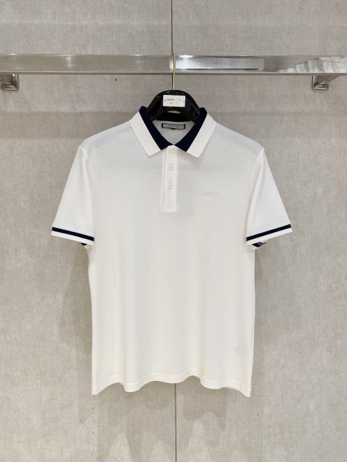 Gucci Men's White Polo Shirt with Navy Trim, Classic Fit, Summer 2025 1 Gucci Men's White Polo Shirt with Navy Trim, Classic Fit, Summer 2025