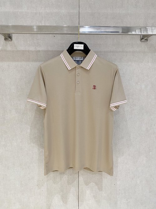 Brunello Cucinelli Men's Beige Cotton Polo Shirt - Short Sleeve Casual Top 1 Brunello Cucinelli Men's Beige Cotton Polo Shirt - Short Sleeve Casual Top