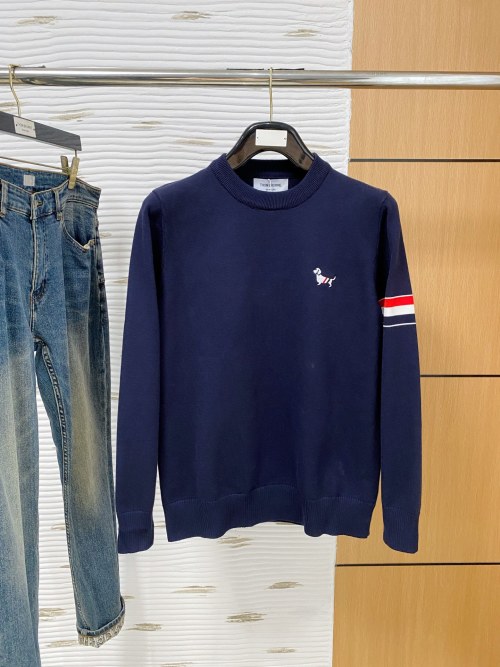 Thom Browne Wool-Blend Crewneck Sweater with Dog Motif & Striped Sleeve 9 Thom Browne Wool-Blend Crewneck Sweater with Dog Motif & Striped Sleeve