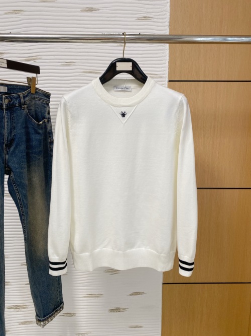 Dior 2025 Fall/Winter Wool Blend Crew Neck Knit Sweater,White, Size M-3XL 10 Dior 2025 Fall/Winter Wool Blend Crew Neck Knit Sweater,White, Size M-3XL