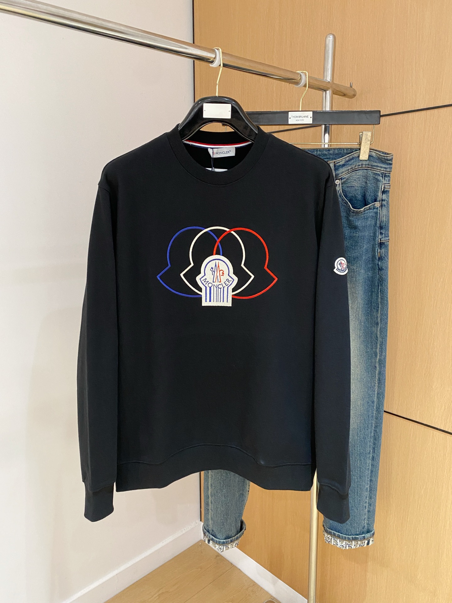 Moncler Men's Crewneck Sweatshirt with Iconic Logo - Premium Quality