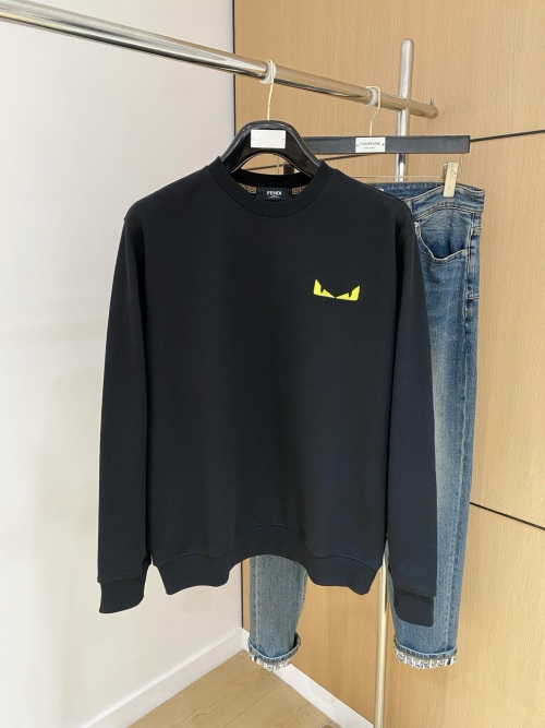 Fendi Men's Black Cotton Sweatshirt with Embroidered Eye Motif, Size M-3XL 1 Fendi Men's Black Cotton Sweatshirt with Embroidered Eye Motif, Size M-3XL