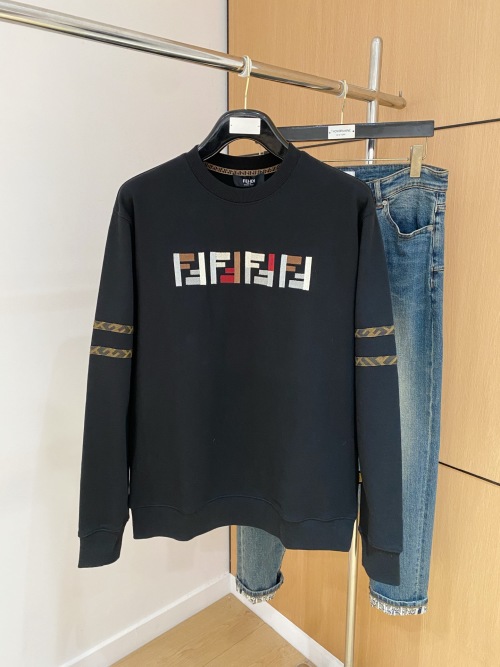 Fendi Men's Black Cotton Sweatshirt with Embroidered Logo and Sleeve Detail 1 Fendi Men's Black Cotton Sweatshirt with Embroidered Logo and Sleeve Detail
